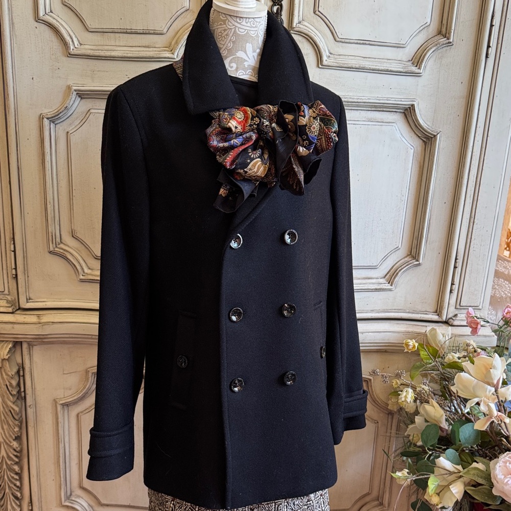 TED BAKER LONDON CLASSIC NAVY PEACOAT NEW+TAGS GORGEOUS WOOL-SATIN PRINT LINING